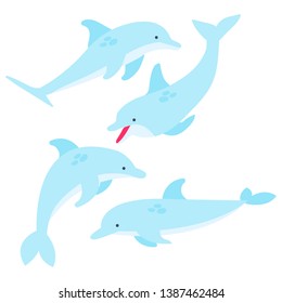 Dolphin set on white background vector illustartion hand draw desing