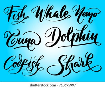 Dolphin and shark 
hand written typography. Ready to use it. Good use for logotype symbol cover label product brand poster title or any graphic design you want 
