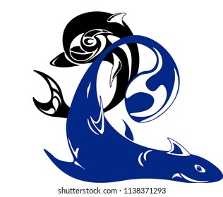 Dolphin and shark vector illustration
