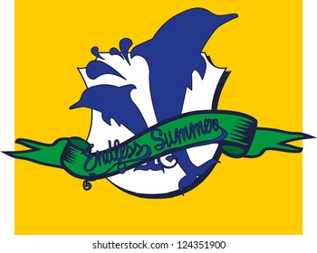 dolphin shield embroidery vector art