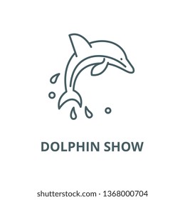 Dolphin show line icon, vector. Dolphin show outline sign, concept symbol, flat illustration