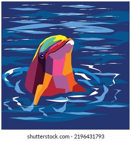 Dolphin show up in the sea on wpap pop art style