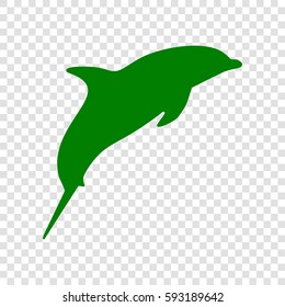 Dolphin sign illustration. Vector. Dark green icon on transparent background.