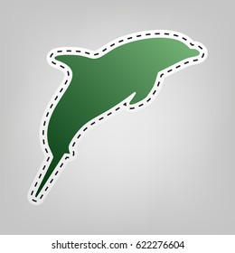 Dolphin sign illustration. Vector. Green icon with outline for cutting out at gray background.