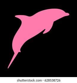 Dolphin sign illustration. Vector. Pink icon on black background.