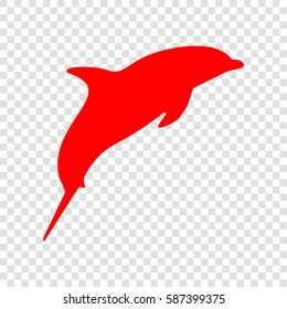 Dolphin sign illustration. Vector. Red icon on transparent background.
