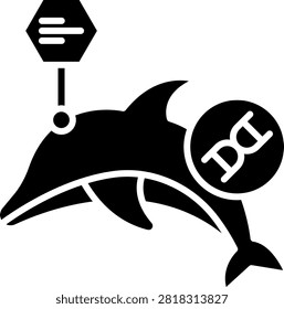 Dolphin silhouette accompanied by a DNA mark and a digital data node. This zoological illustration represents marine biology and animal genetic research. Great for wildlife conservation websites and veterinary science publications.
