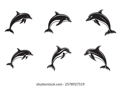 Dolphin Silhouette Bundle, Dolphin Vector, Illustration Stock Vector