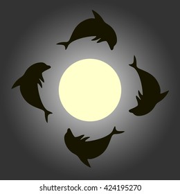 Dolphin Silhouette, Circle of dolphin's silhouette on the black background
