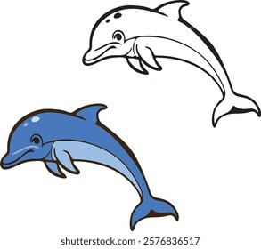 dolphin silhouette and coloring image