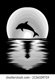 dolphin silhouette at full moon