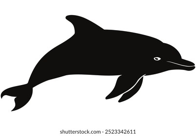 Dolphin Silhouette Graceful Marine Animal Stock Vector Illustration, Elegant Ocean Creature.