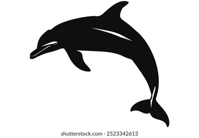 Dolphin Silhouette Graceful Marine Animal Stock Vector Illustration, Elegant Ocean Creature.