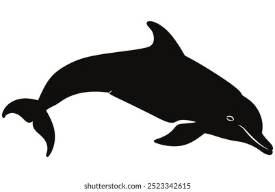 Dolphin Silhouette Graceful Marine Animal Stock Vector Illustration, Elegant Ocean Creature.