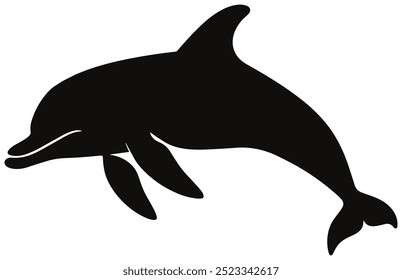 Dolphin Silhouette Graceful Marine Animal Stock Vector Illustration, Elegant Ocean Creature.