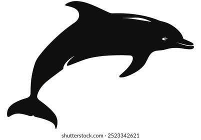 Dolphin Silhouette Graceful Marine Animal Stock Vector Illustration, Elegant Ocean Creature.