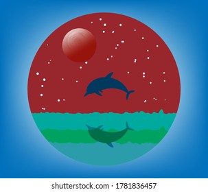 Dolphin silhouette jump in ocean background