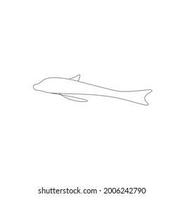 Dolphin silhouette line drawing, vector illustration
