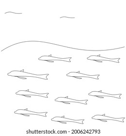 Dibujo de líneas de silueta delfín, ilustración vectorial