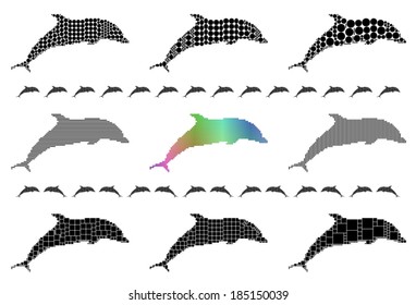 Dolphin silhouette mosaic set