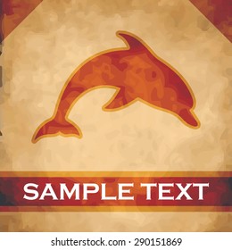 Dolphin silhouette on parchment with dark brown and gold ribbon