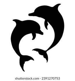 Dolphin Silhouette on White Background.
