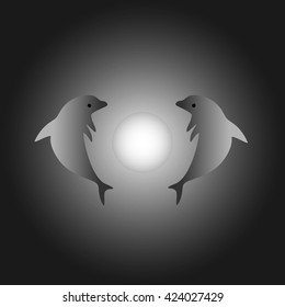 Dolphin Silhouette, Dolphin Poster, Dolphin Vector, Dolphin Design, Black background