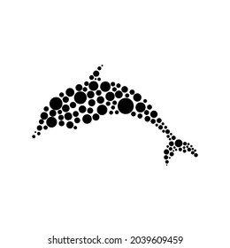 dolphin silhouette with round object on white background