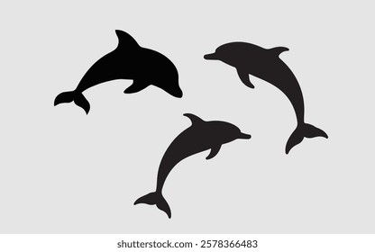 Dolphin silhouette vector black and white 