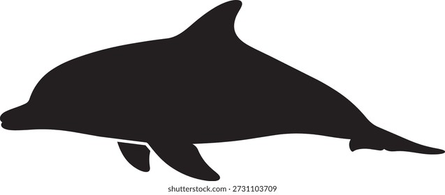 Icono del Vector de la silueta del delfín de una nariz de botella que nada en vista lateral, mascota marina acuática del mamífero, gráfico minimalista de la vida marina