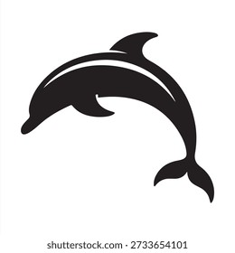 Icono de Vector de silueta de delfín. Símbolo de mamífero marino saltando o logotipo de animal marino. Ilustración negra de un delfín juguetón aislado sobre fondo blanco para el verano o el diseño del océano.