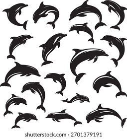 Conjunto de iconos de Vector de silueta de delfín