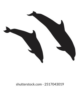 Dolphin silhouette vector illustration of two dolphins jumping out of water.