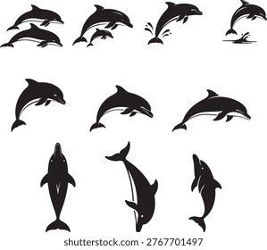 Dolphin Silhouette Vector Set – Minimalist Marine Animal Icons