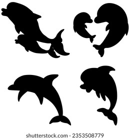 Delphinsilhouettes-Elementsammlungen. Konzept der Meeres- und Naturgestaltung. 