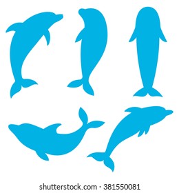 Dolphin silhouettes on the white background.