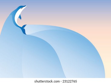 The dolphin is singing on the water.