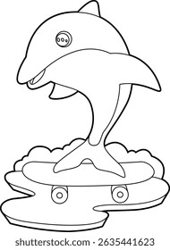 Dolphin Skater Skateboard Animal Vector Graphic Art Illustration