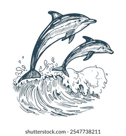 Dolphin, sketch illustration, one color, shapes, hand drawn vector