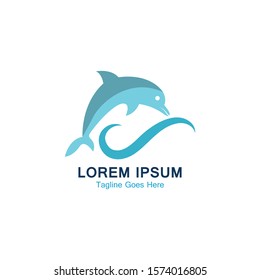 Dolphin smart fish jump logo in the sea template design