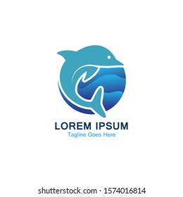 Dolphin smart fish jump logo in the sea template design