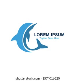 Dolphin smart fish jump logo in the sea template design
