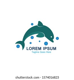 Dolphin smart fish jump logo in the sea template design