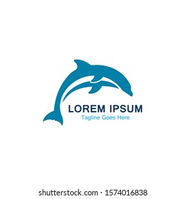 Dolphin smart fish jump logo in the sea template design