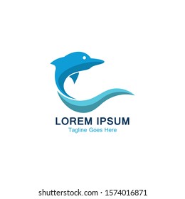 Dolphin smart fish jump logo in the sea template design