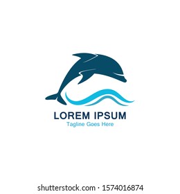 Dolphin smart fish jump logo in the sea template design