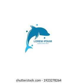 Dolphin smart fish jump logo in the sea template design