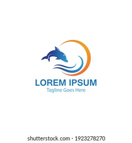 Dolphin smart fish jump logo in the sea template design