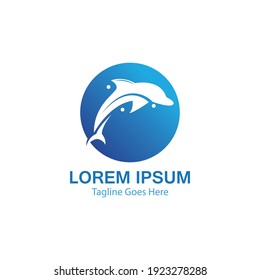 Dolphin smart fish jump logo in the sea template design