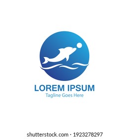 Dolphin smart fish jump logo in the sea template design